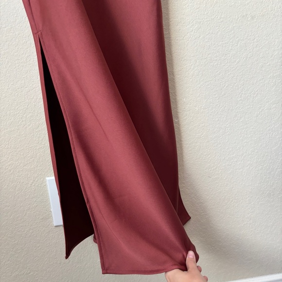 Anthropologie BHLDN Cali Satin Cowl-Neck Midi Slip Dress in Rust - Picture 9 of 16